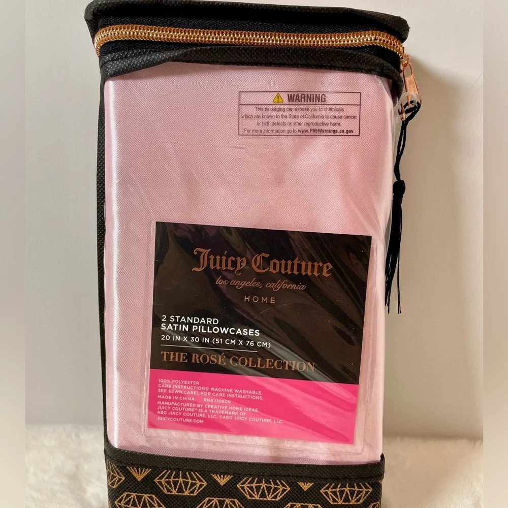 JUICY COUTURE Set of 2 Satin Pillowcases Rosé Collection PINK‎ BLUSH NEW